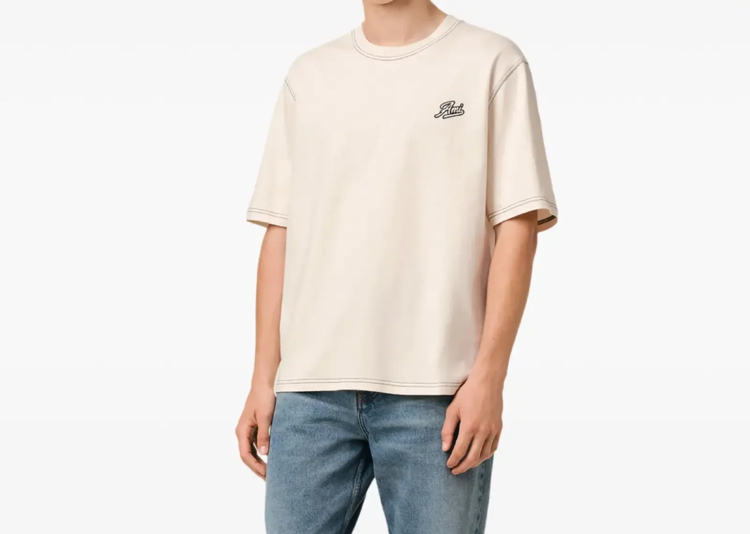 ami paris printed t shirt cream white3