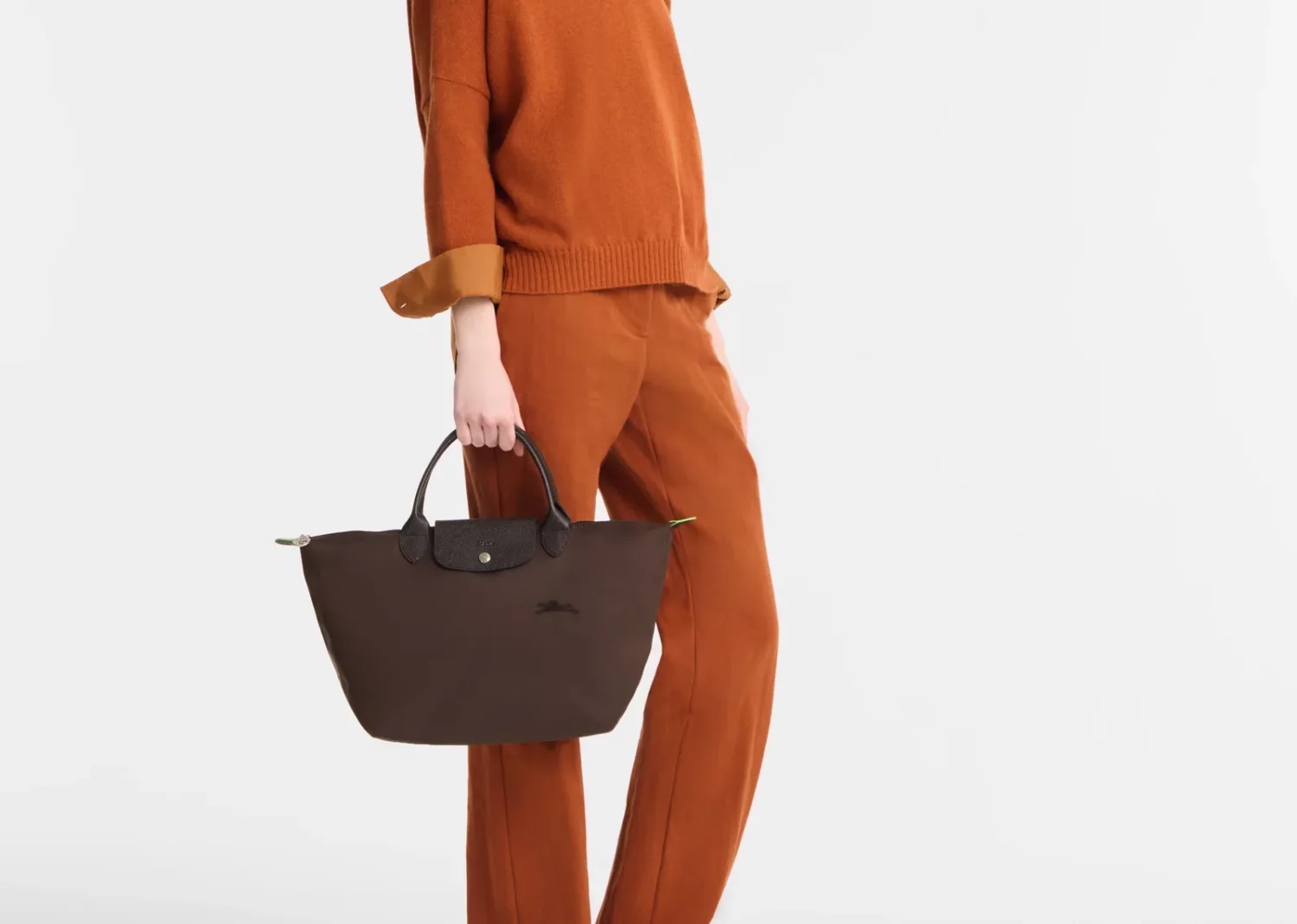 longchamp le pliage green medium handbag mocha
