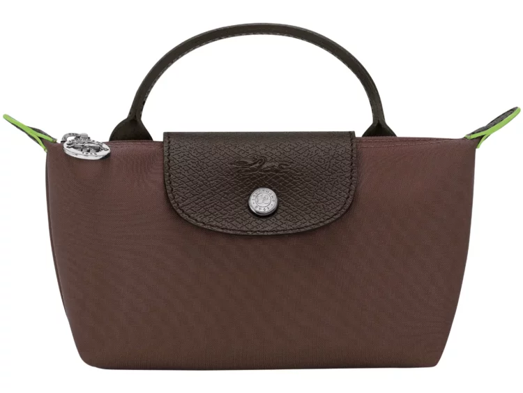 longchamp le pliage green pouch with handle mocha