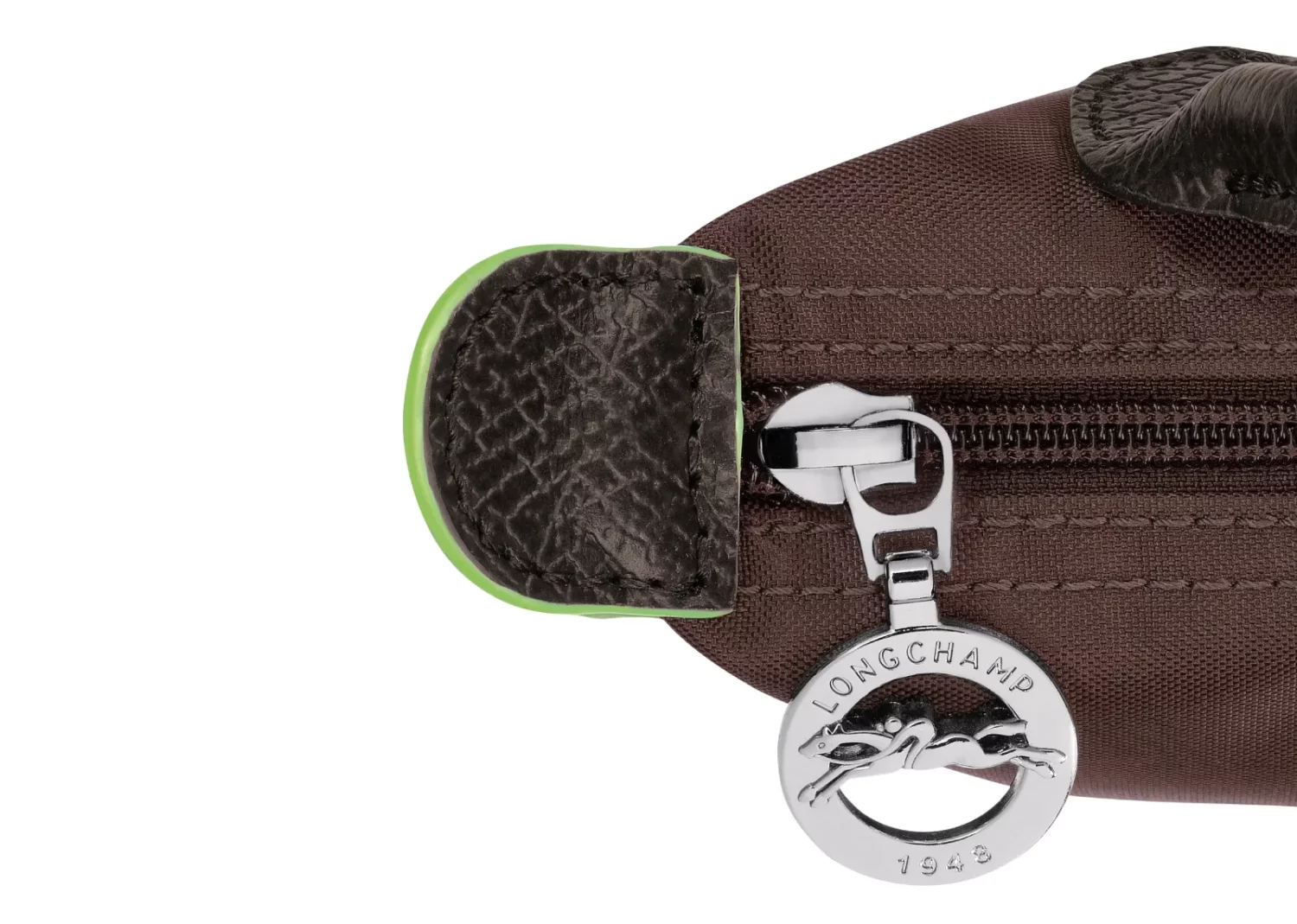 longchamp le pliage green pouch with handle mocha
