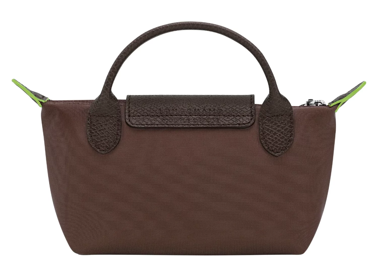 longchamp le pliage green pouch with handle mocha