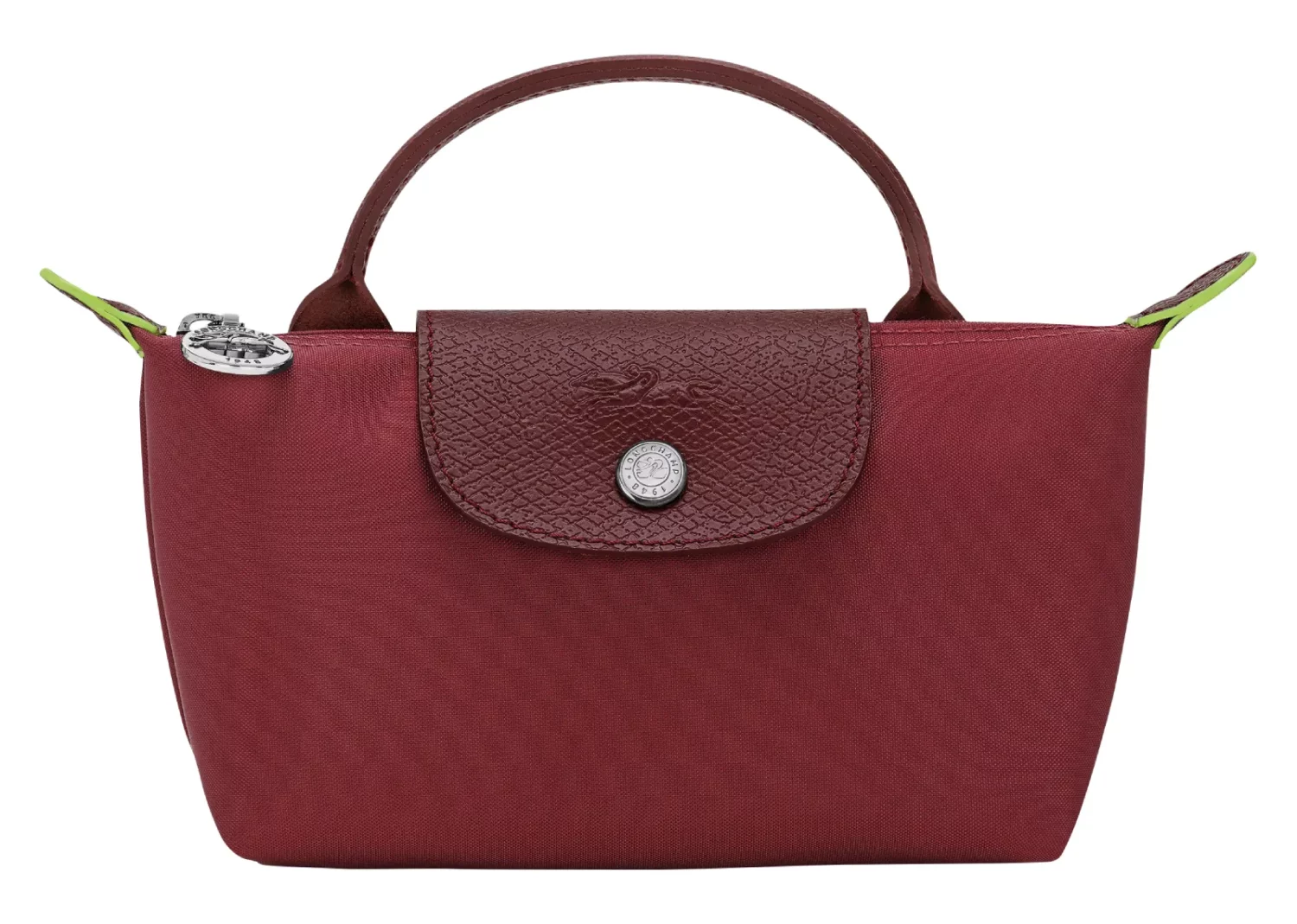 longchamp le pliage green pouch with handle pomegranate