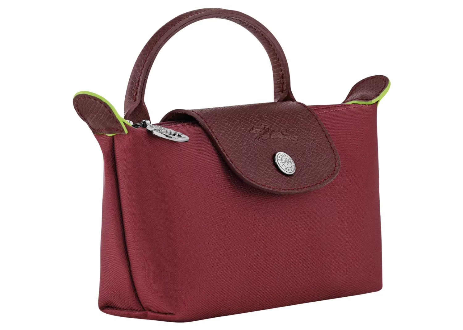 longchamp le pliage green pouch with handle pomegranate