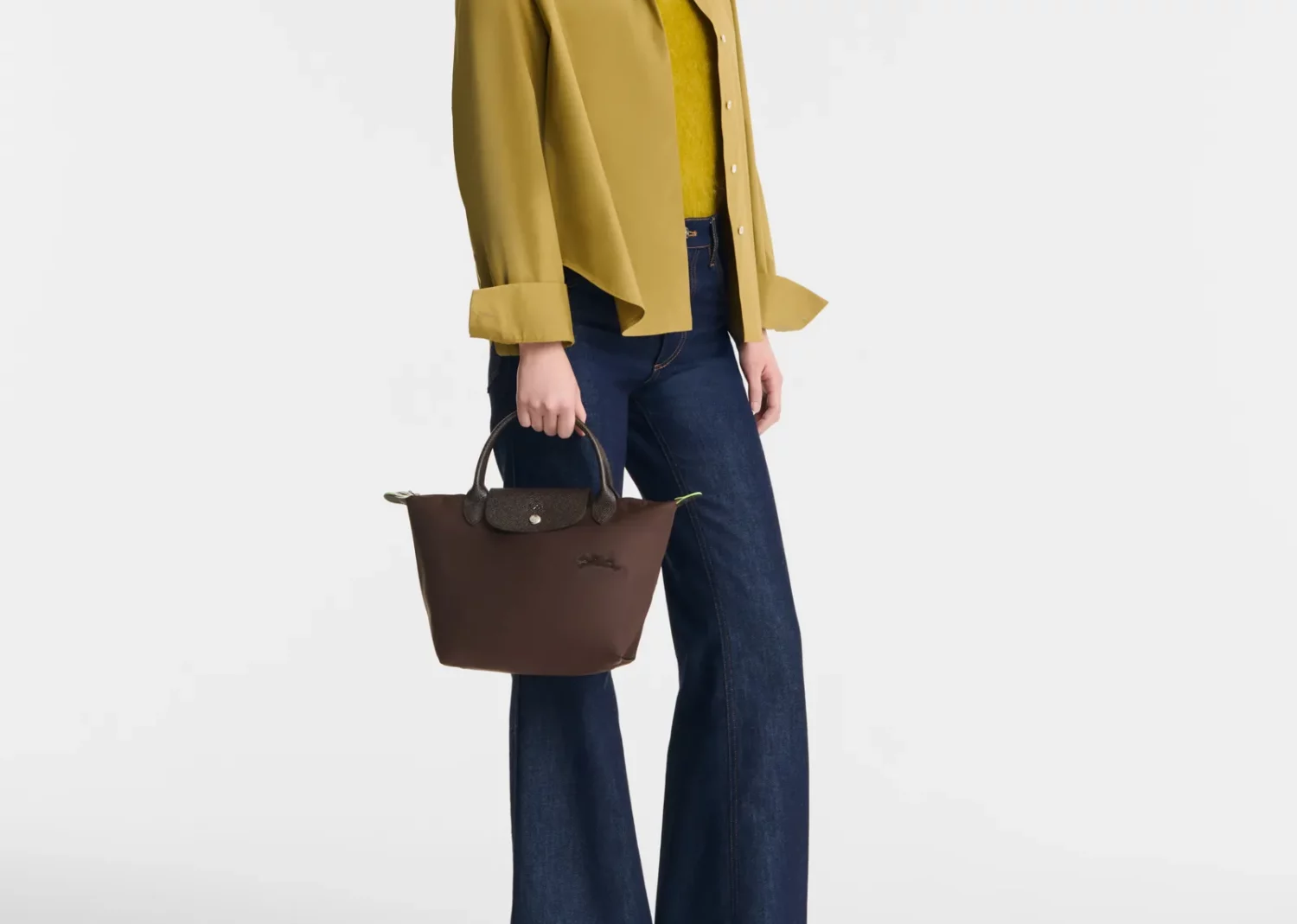 longchamp le pliage green small handbag mocha