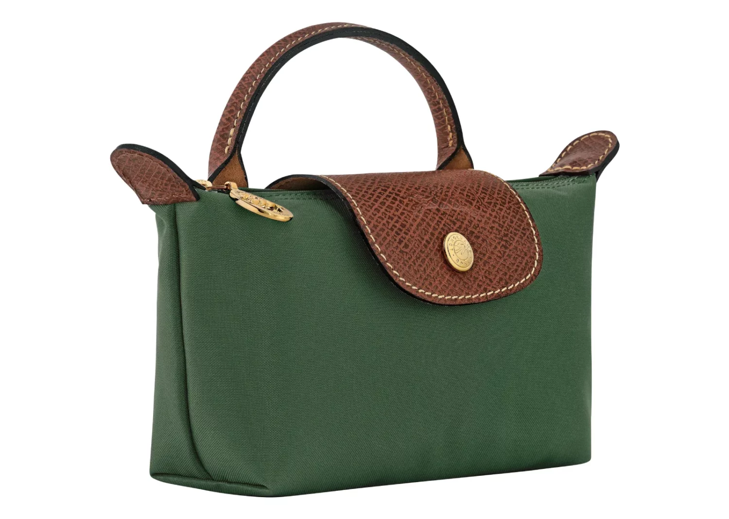 longchamp le pliage original pouch with handle british green