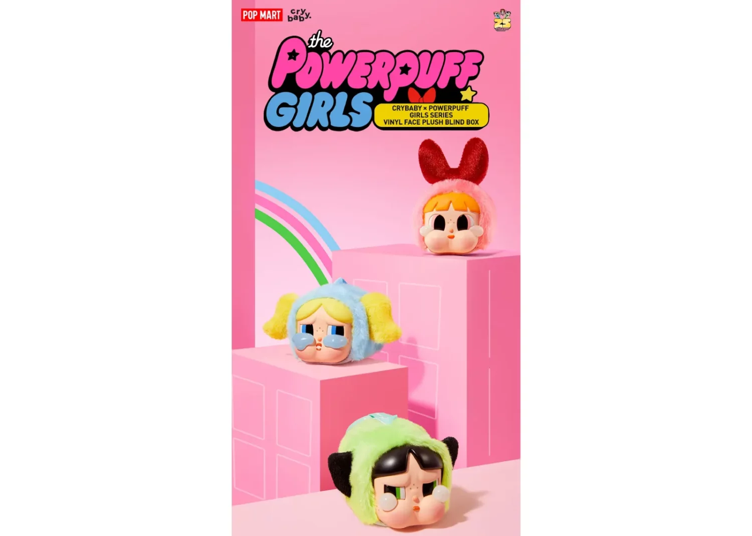 pop mart crybaby x powerpuff girls series vinyl face plush sealed case (6 blind boxes)