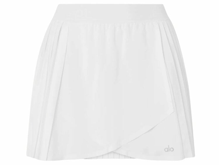 alo yoga aces wrap effect pleated tennis skirt white