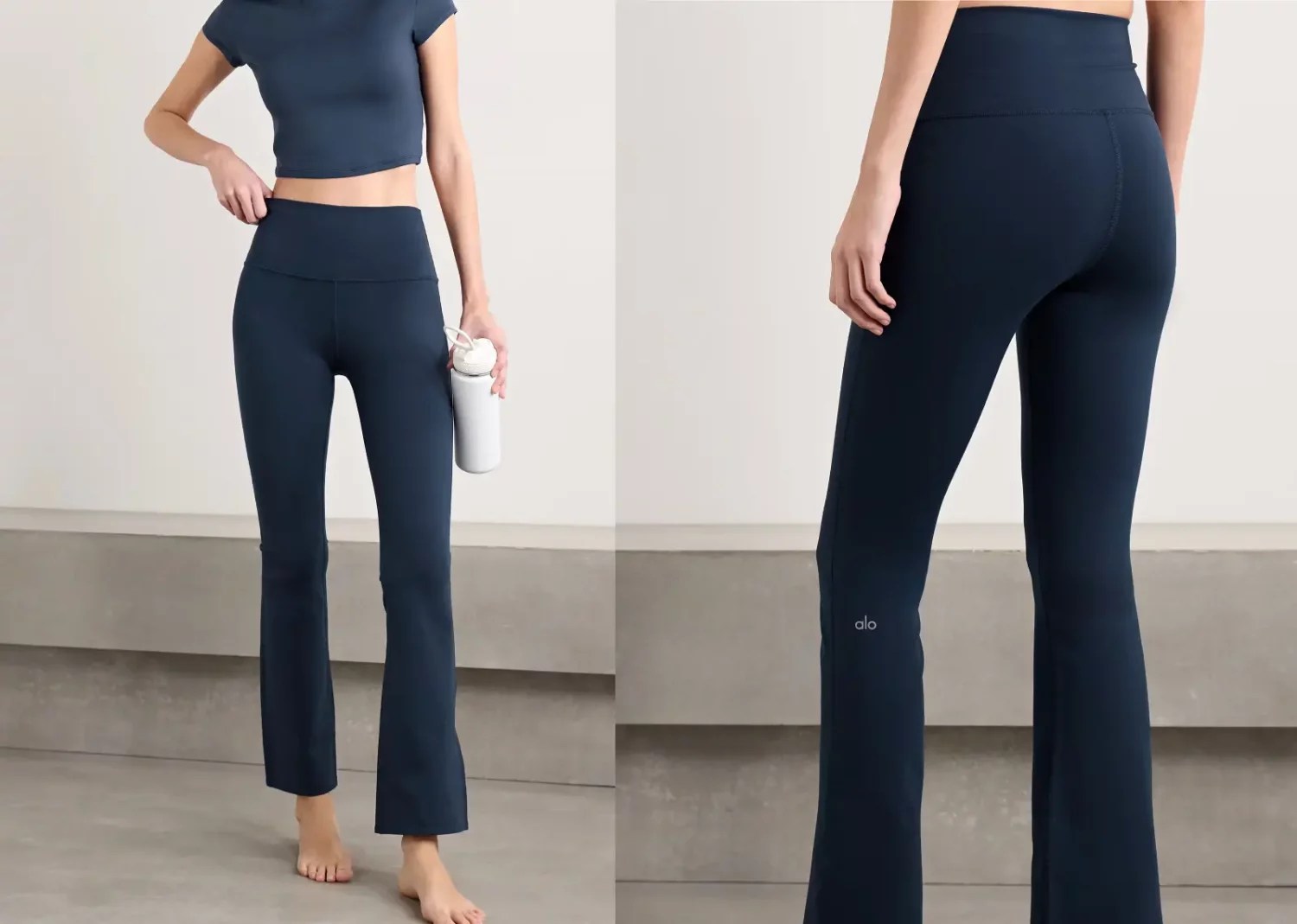 alo yoga airbrush flared leggings navy