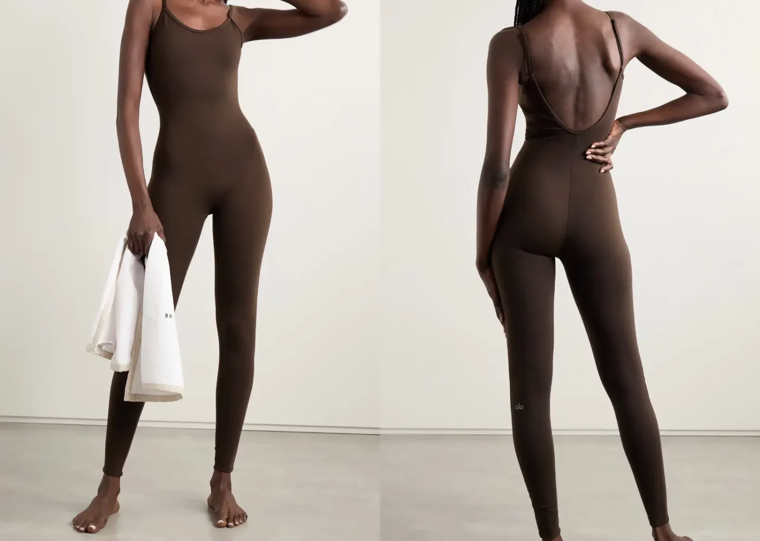 alo yoga airbrush one and done onesie espresso