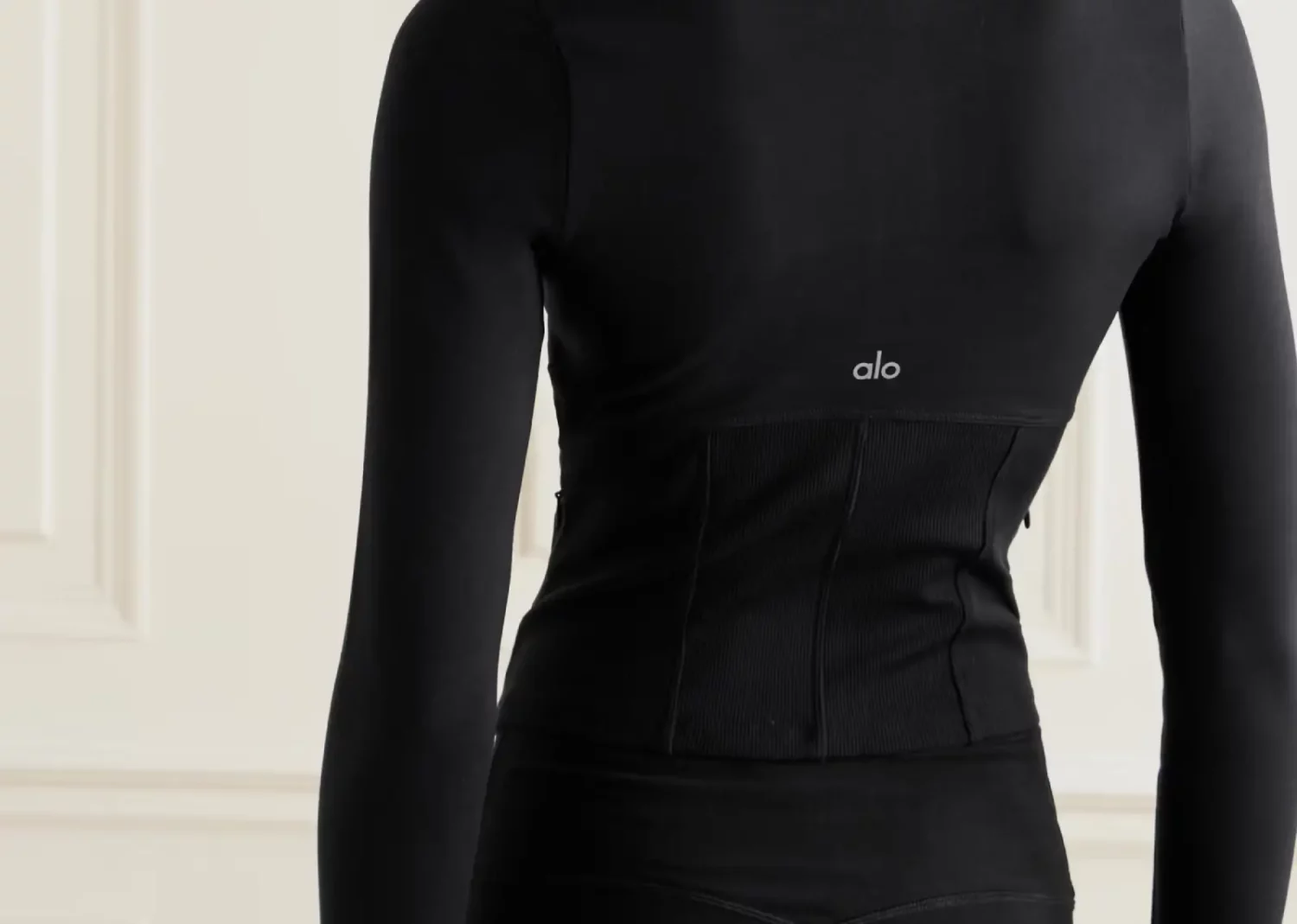 alo yoga airbrush ribbed corset jacket black