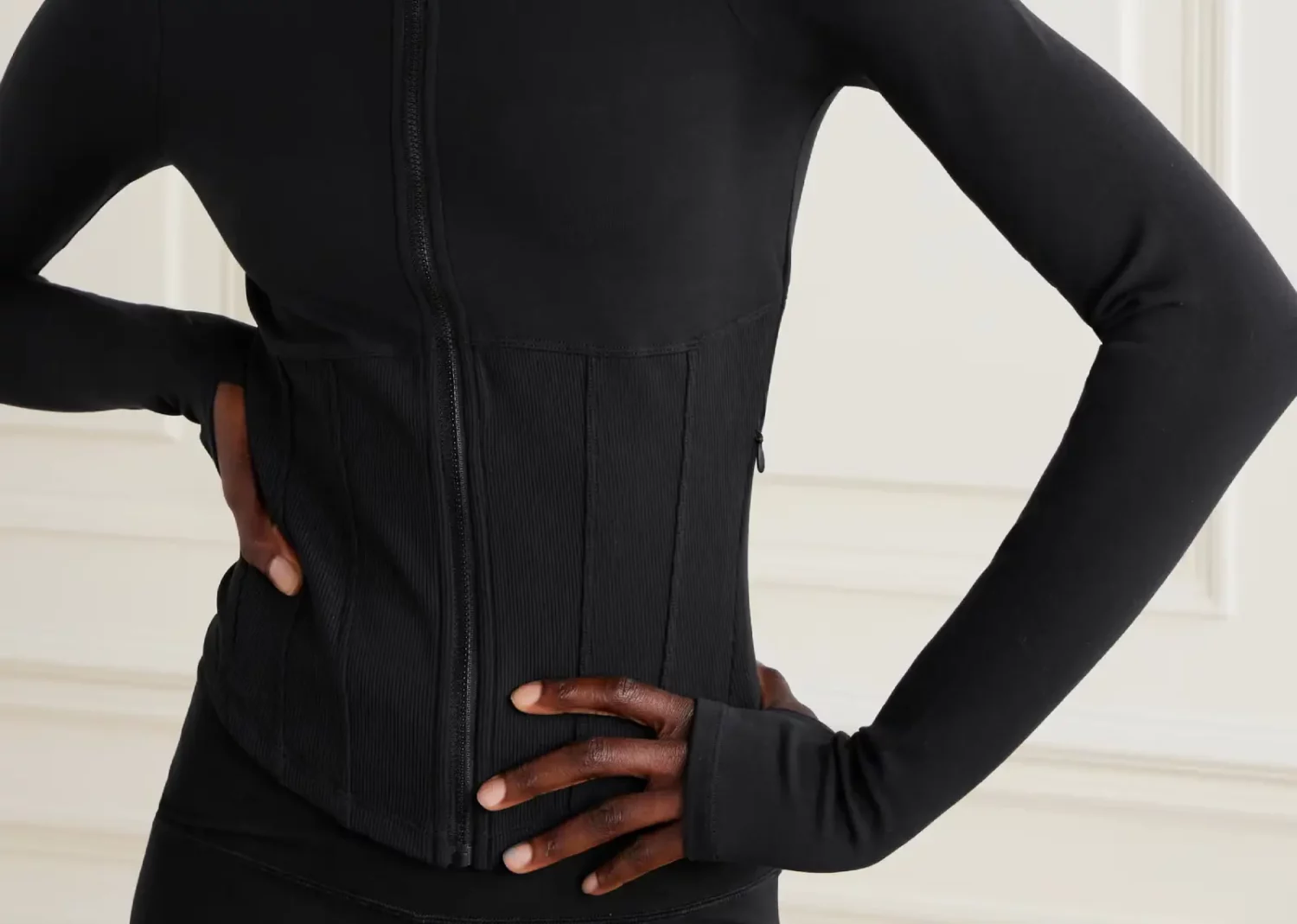 alo yoga airbrush ribbed corset jacket black