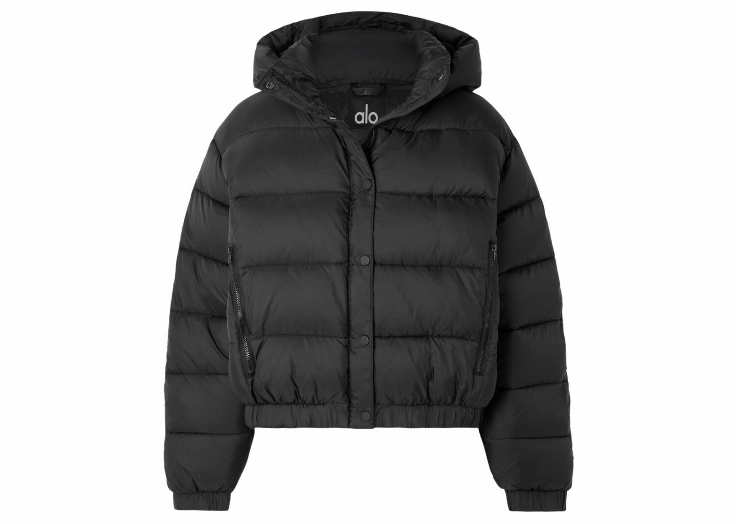 alo yoga aspen love hooded quilted padded ripstop jacket black