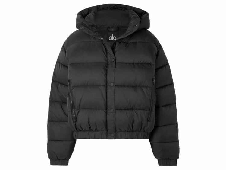alo yoga aspen love hooded quilted padded ripstop jacket black