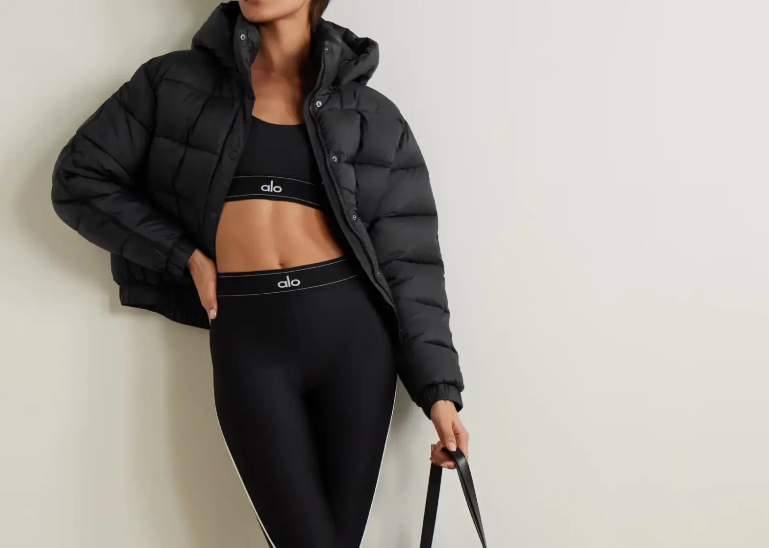 alo yoga aspen love hooded quilted padded ripstop jacket black