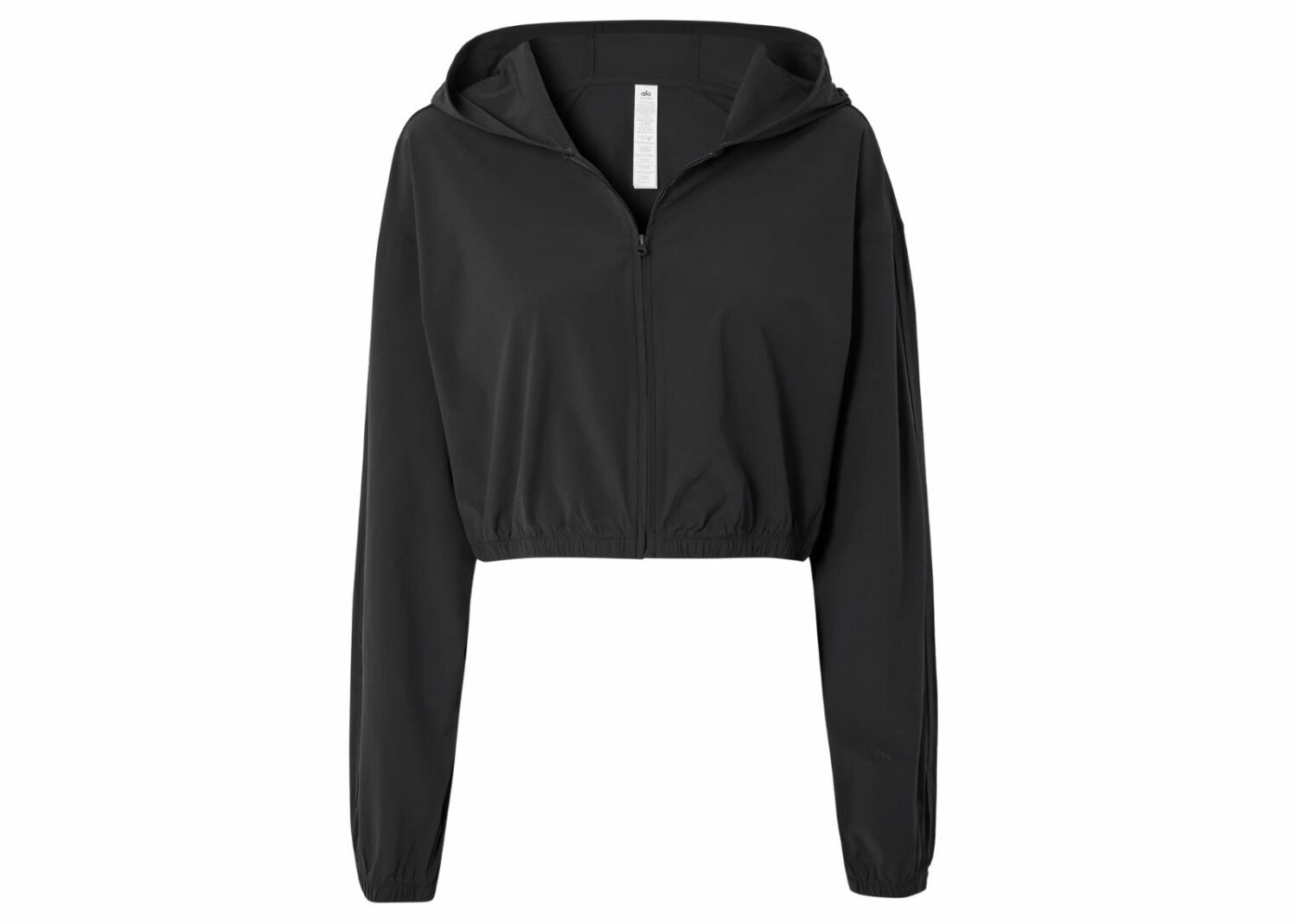 alo yoga effortless cropped stretch‑shell hoodie black