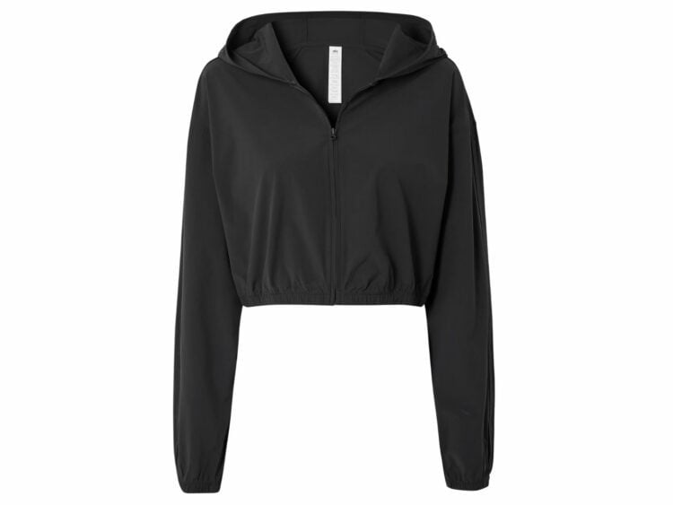 alo yoga effortless cropped stretch‑shell hoodie black