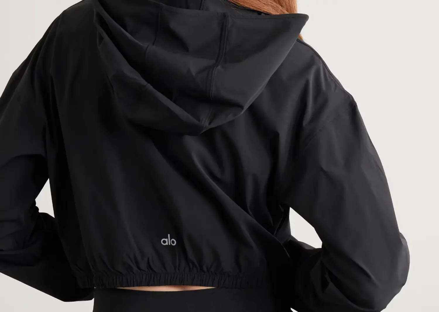 alo yoga effortless cropped stretch‑shell hoodie black