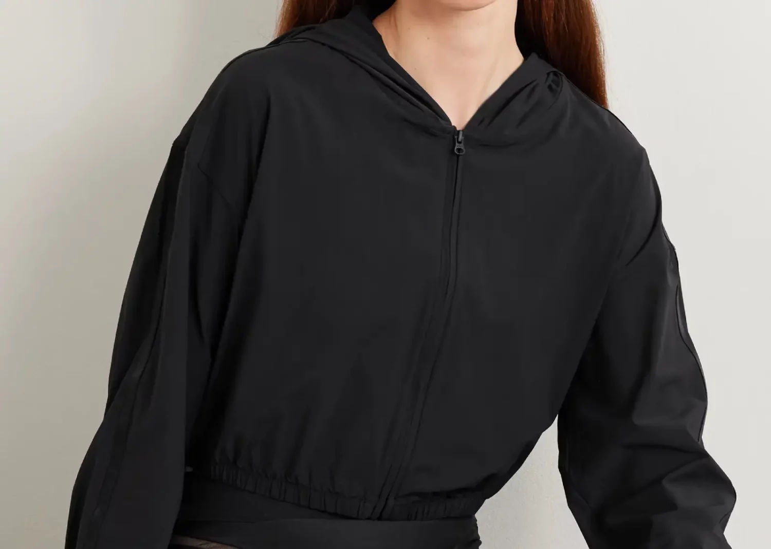 alo yoga effortless cropped stretch‑shell hoodie black
