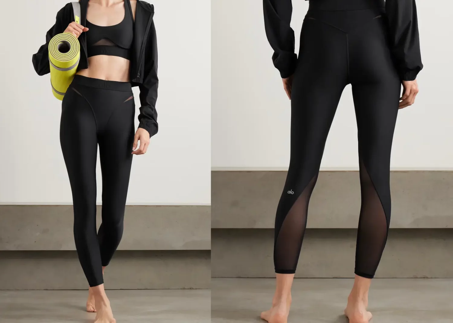 alo yoga rebel mesh‑trimmed airlift leggings black