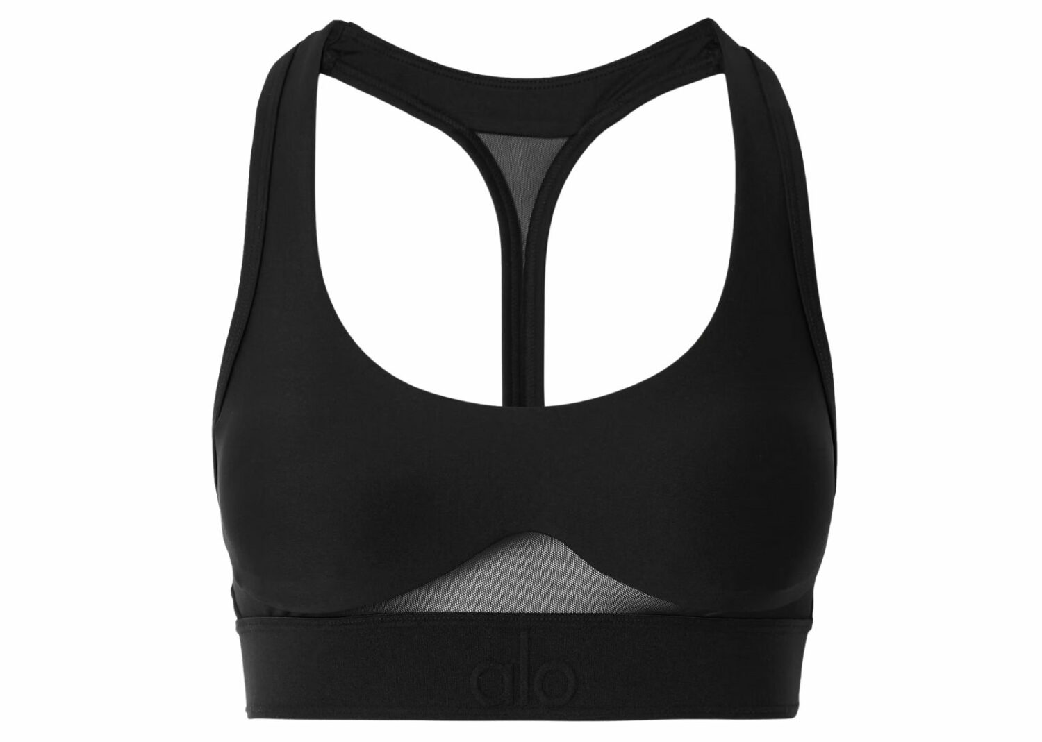 alo yoga rebel mesh‑trimmed airlift sports bra black