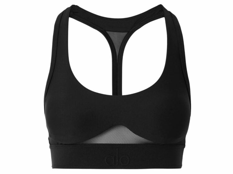 alo yoga rebel mesh‑trimmed airlift sports bra black