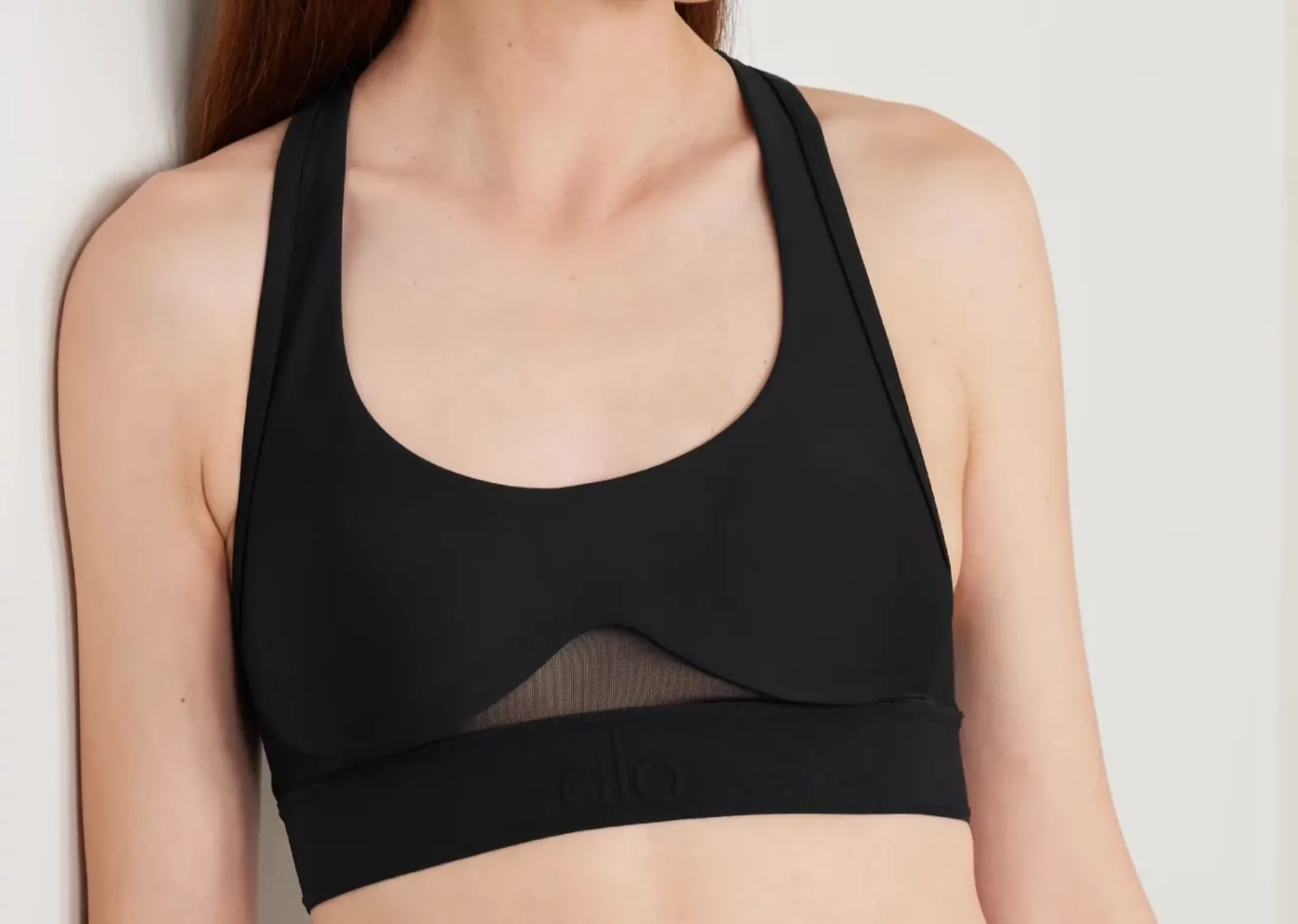 alo yoga rebel mesh‑trimmed airlift sports bra black