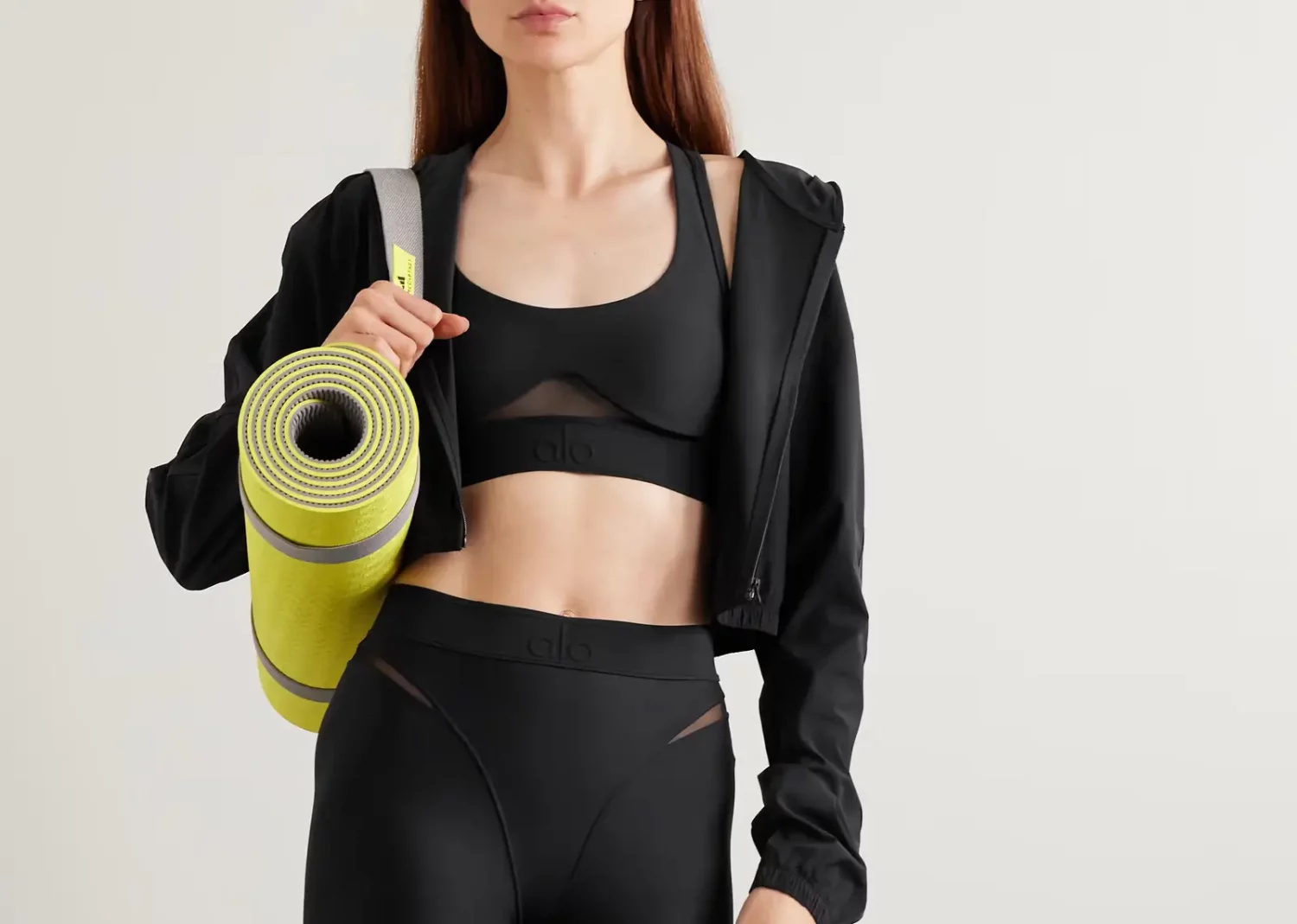 alo yoga rebel mesh‑trimmed airlift sports bra black
