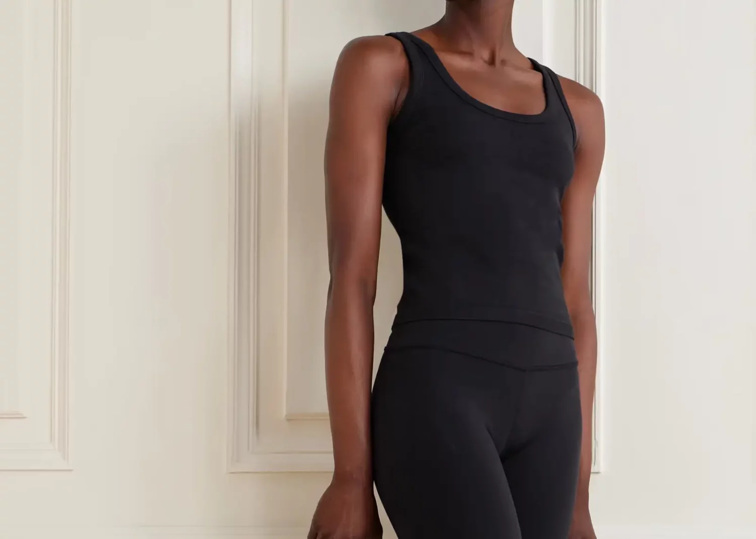 alo yoga seamless cotton blend tank top black