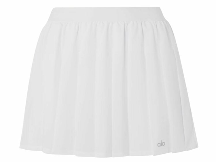 alo yoga varsity pleated tennis skirt white