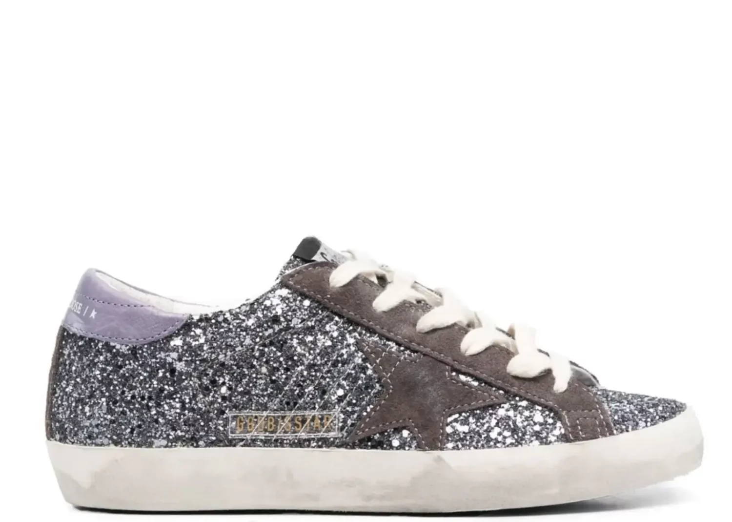 golden goose super star glitter brown star lilac heel tab