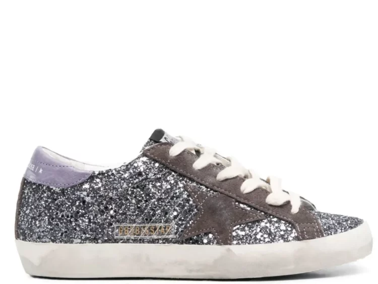 golden goose super star glitter brown star lilac heel tab