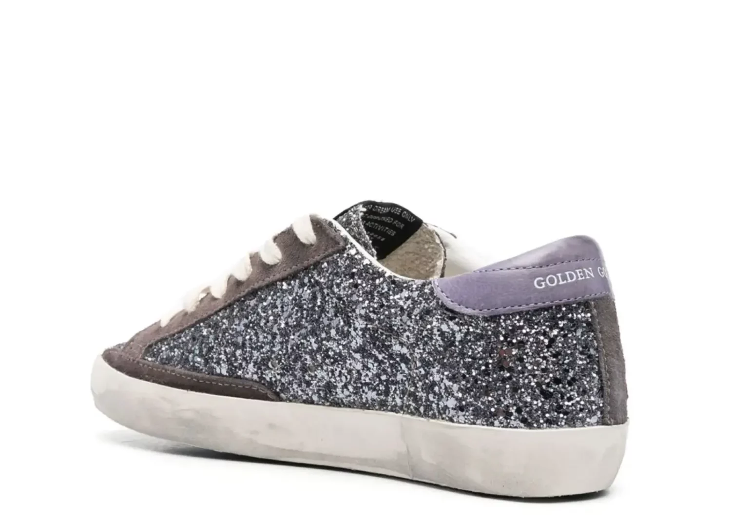 golden goose super star glitter brown star lilac heel tab
