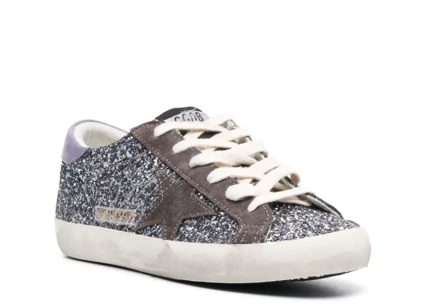 golden goose super star glitter brown star lilac heel tab