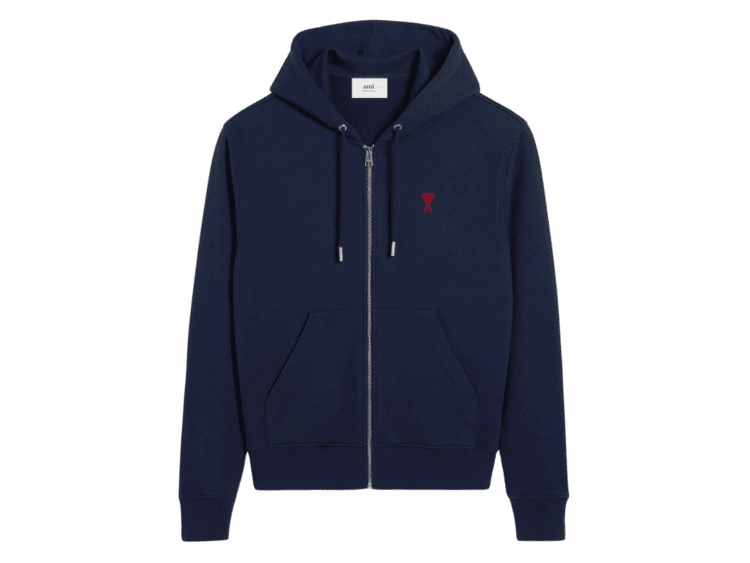 ami paris ami de coeur cotton zipped hoodie navy