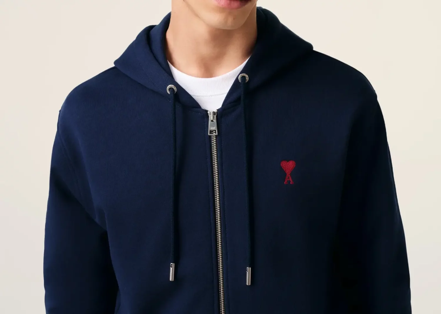 ami paris ami de coeur cotton zipped hoodie navy3